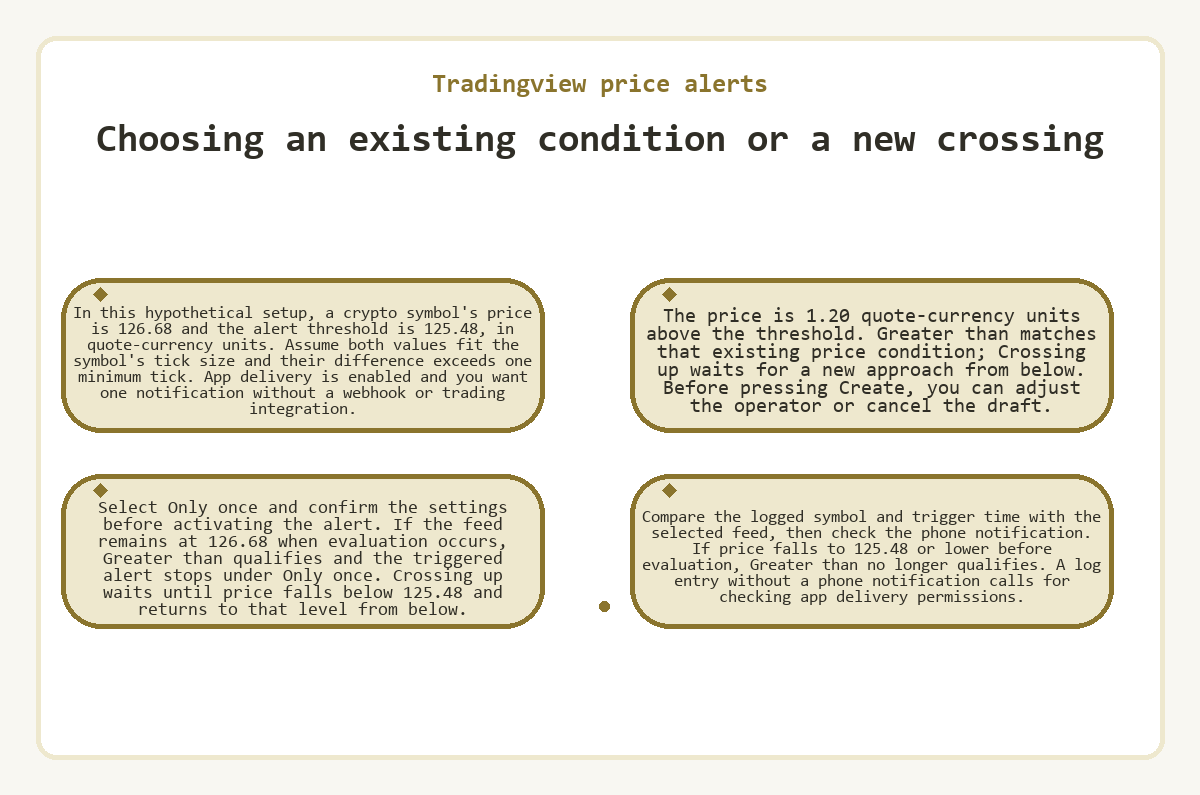 Tradingview price alerts - Choosing an existing condition or a new crossing - diagram